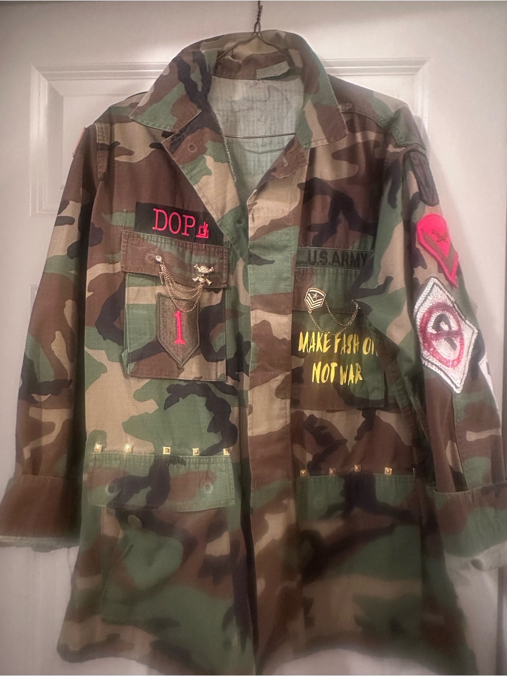Camouflage Military-Style Jacket with Patches
